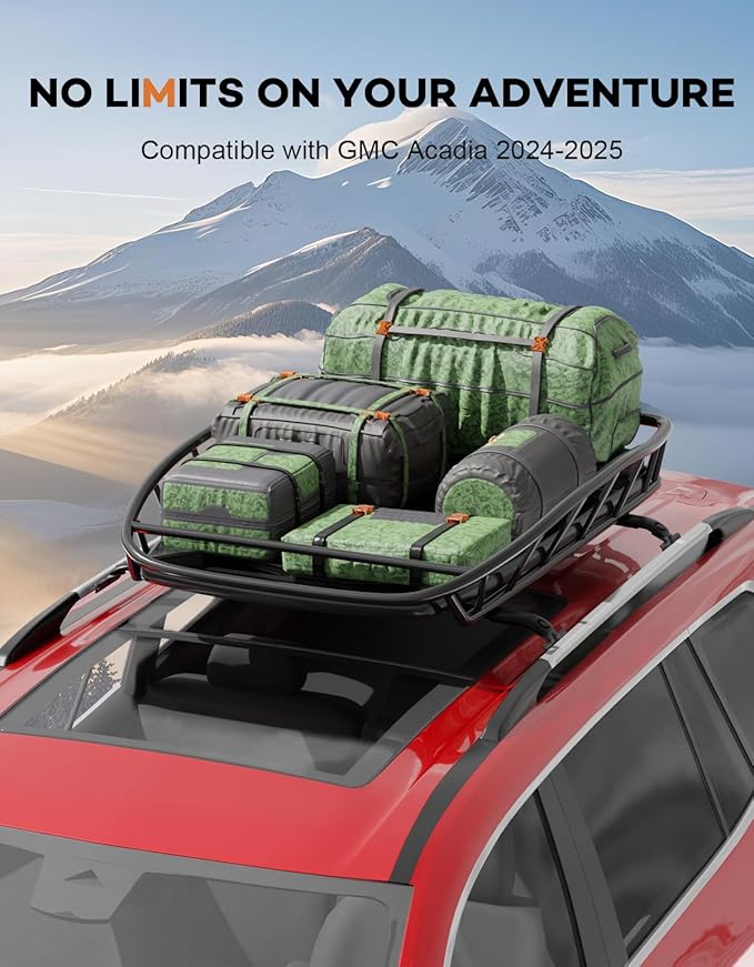 220lbs Roof Rack Cross Bars Compatible with GMC Acadia 2024 2025 2026 (with Side Roof Rails), Heavy Duty All-Metal Aluminum Roof Rails Crossbars Cargo Canoe Black