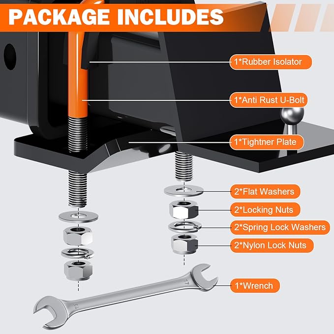 Hitch Tightener, Heavy Duty Anti-Rattle Hitch Stabilizer for 2" Hitch, Trailer Hitch Stabilizer with Rubber Isolator & Wrench for Hitch Mount, Cargo Carrier, Bike Rack (1 Pack, Orange & Black)