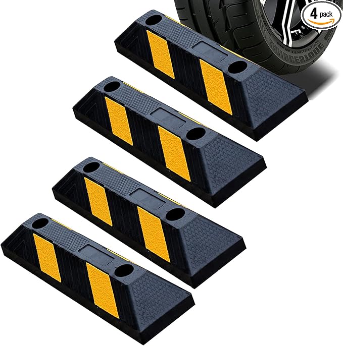 4PACK BESEA Curb Parking Stoppers for Garage Bumpers Parking car - 20.8" Length 3.5" High Heavy Duty Rubber Wheel Stopper for Vehicles Truck Driveway Help Your Cars Parking Stop Perfectly