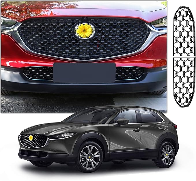 CDEFG CX-30 Front Grill Mesh Inserts Trims Front Grille Guard for 2019-2024 2025 Mazda CX-30 Car Exterior Accessories ABS Material(2PCS) (300MM for CX30 Grilles)