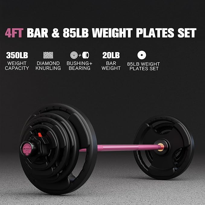 RitFit Barbell Weight Set - 4/6FT Olympic Barbell with Weight Plates (55-275LB Total) - Weightlifting Equipment for Squats, Curls, Deadlifts, Presses, Hip Thrusts