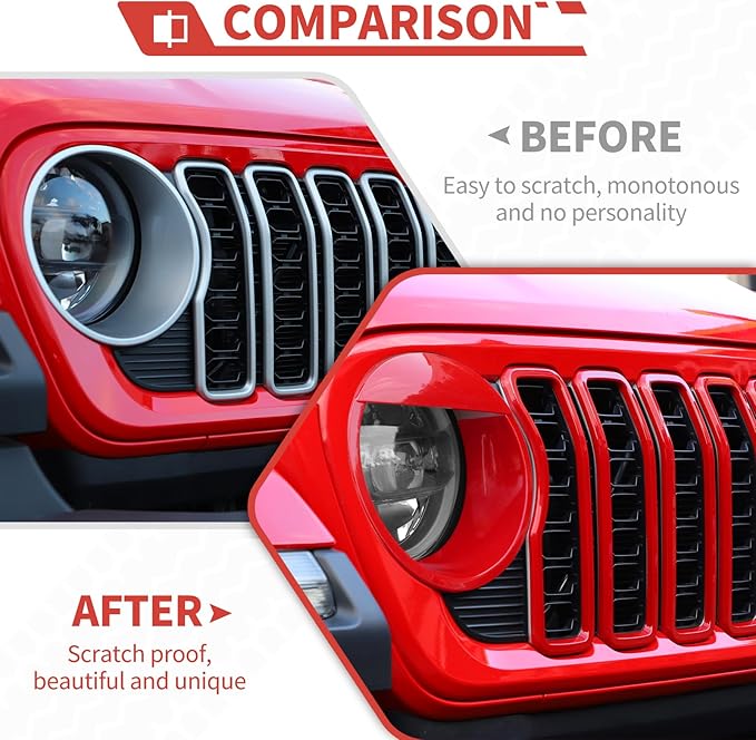 Front Grill Inserts Front Headlight Cover Kit fit for Jeep Wrangler JL JLU Gladiator JT 2024+ Exterior Accessories,Red