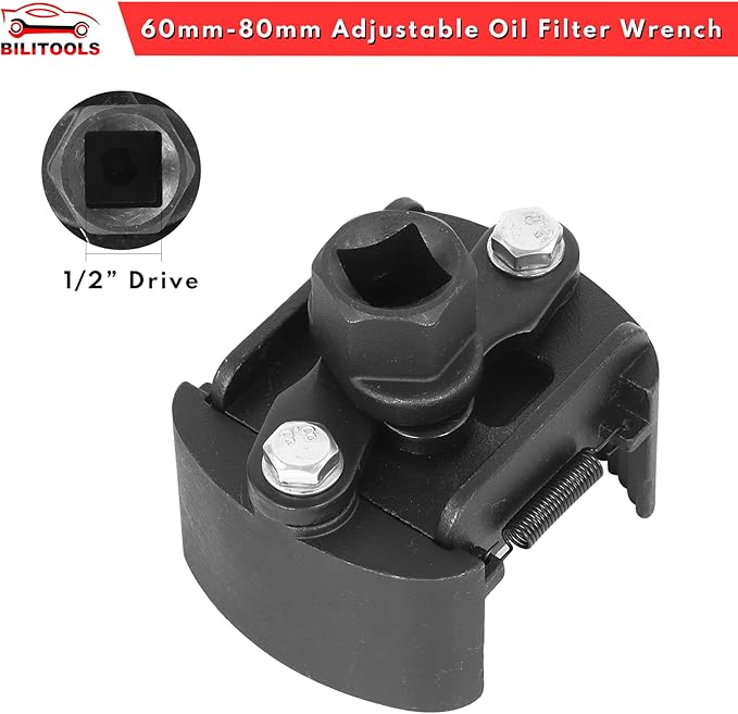 BILITOOLS Universal Oil Filter Wrench Removal Tool Adjustable, 60-80mm (2.36-3.15 inch), 1/2" Drive