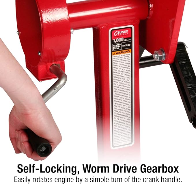 SUNEX TOOLS 8300GB, Foldable Engine Stand, ½ Ton Capacity, Self-Locking Worm Drive Gearbox, Foldable, Adjustable, Caster Wheels, Four Wheel Base