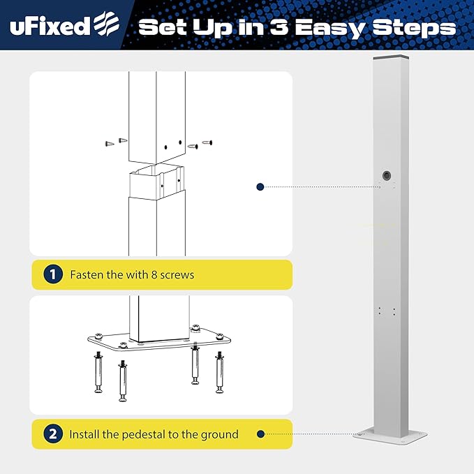 EV Charger Pedestal Outdoor Stand, EV Post for Tesla Wall Connector Gen 3, Compatible with J1772 EV Chargers, Heavy Duty Charging Station Pole, White