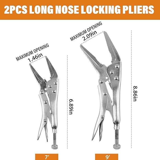 5-Piece Heavy-Duty Locking Pliers Tool Set with Case, 5", 7" & 10" Curved Jaw Adjustable Vise Grip Pliers and 7" & 9" Long Nose Welding Clamps for DIY Projects,Mechanic and Woodworking