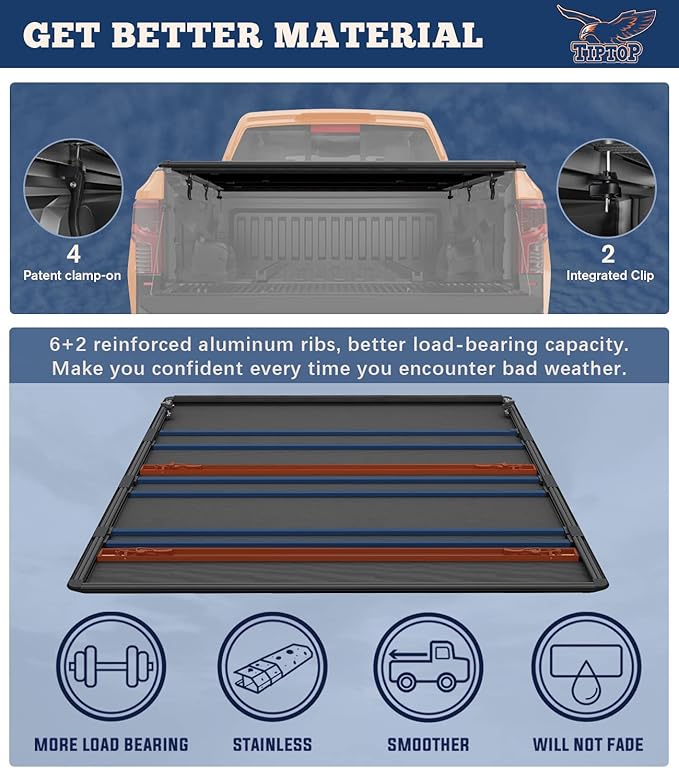 Tiptop Soft Quad-Fold Tonneau Cover Truck Bed for 2004-2014 F150 & 2006-2014 Mark LT 6.5ft Bed (78.8") | TPX4 |.
