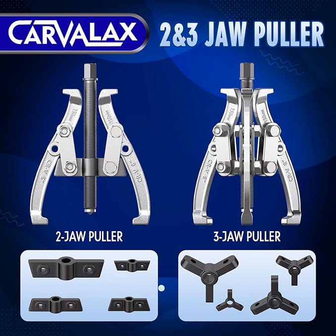Gear Puller Set, Reversible 2 & 3-Jaw Puller Set, CR-V Steel 3" 4" 6" 8" Bearing Puller Kit (24pc) for Gear, Bearing, Pulley and Flywheel, Puller Tool with Black Carry Box
