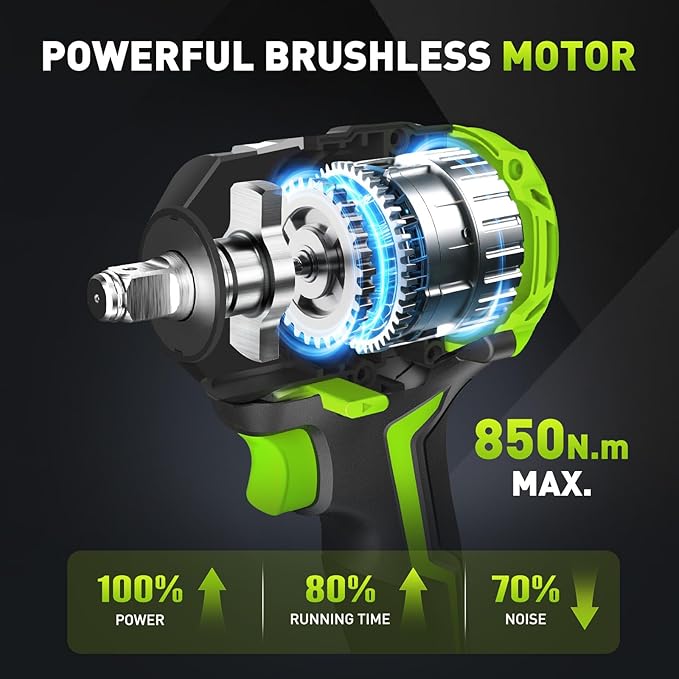 850Nm (630Ft-lbs) Cordless Impact Wrench for Makita 18V Battery, Brushless 1/2 Impact Gun, Electric Impact Wrench for Car Tire, Mower Lug Nut, 3-Speed, 4 Cr-V Sockets(BATTERY NOT INCLUDE)