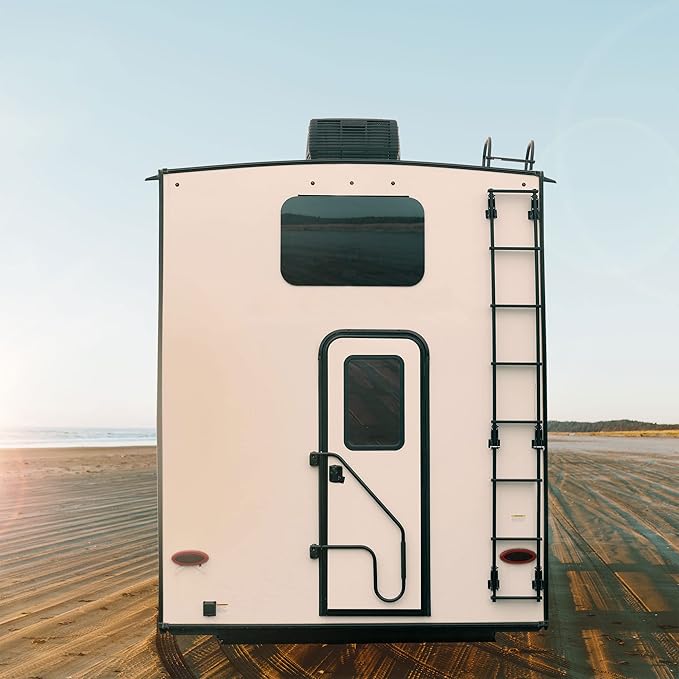 RecPro RV Toy Hauler Low Profile Universal 106.5" Collapsible Ladder with Hinges (Black)