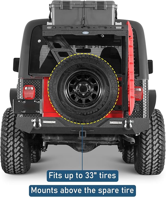 Hooke Road Tailgate Storage Basket Spare Tire Cargo Rack for 1997-2006 Jeep Wrangler TJ, Steel Luggage Carrier Tray with Reinforced Tailgate Hinge for Overlanding Camping Accessories