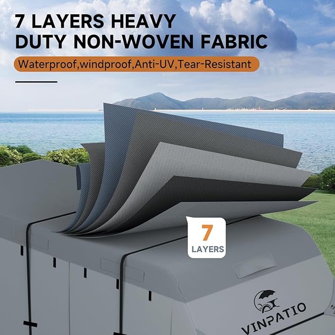 VINPATIO Heavy Duty RV & Trailer Cover - 7 Layers, Fits 20'-22' Travel Trailer, Toy Hauler & Camper Cover with Tongue Jack Protection, Windproof Straps & Gutter Covers