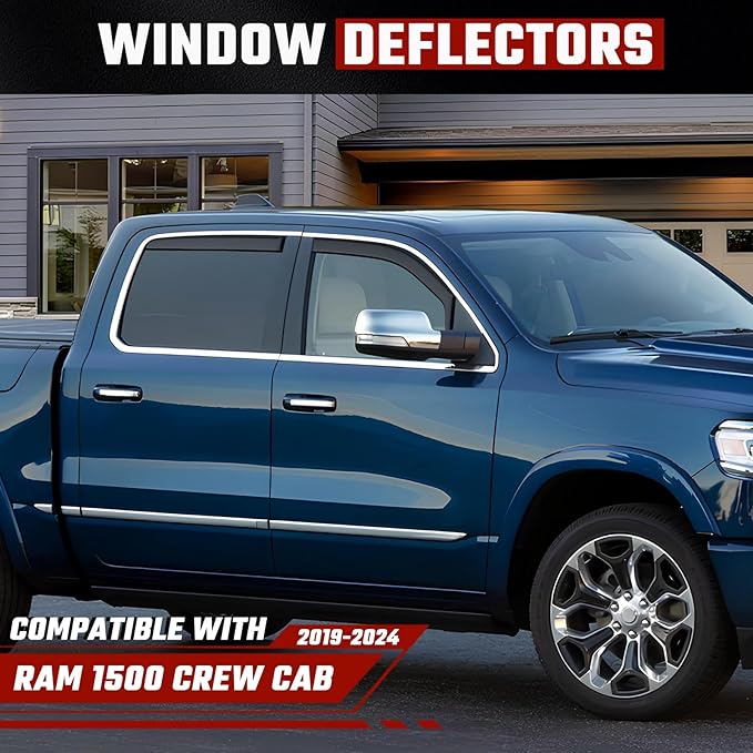 in-Channel Rain Guards Fit for RAM 1500 Crew Cab 2019 2020 2021 2022 2023 2024, Extra Durable Side Window Deflectors, Wind Deflectors 2024 RAM 1500 Rain Guard Black 4 PCS