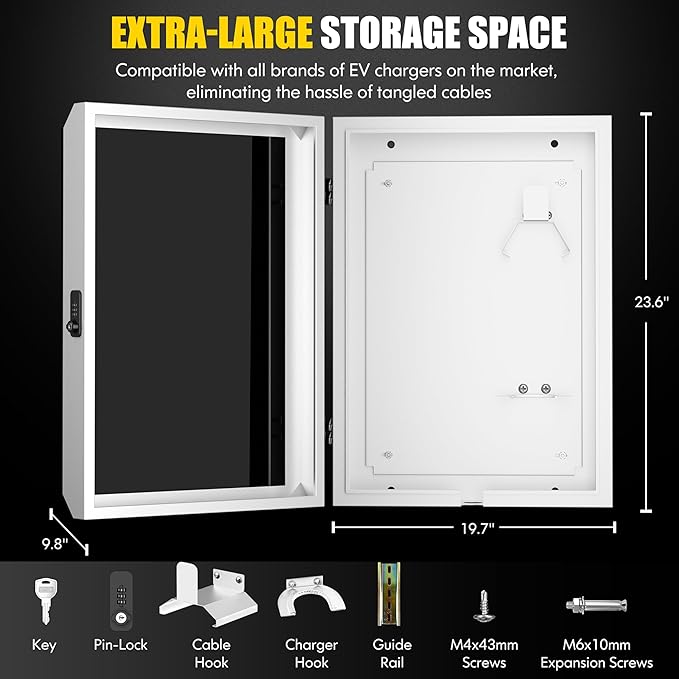 Tesla Wall Charger Cover, Outdoor EV Charger Enclosure Universal Fit for All Electric Vehicle Chargers, Large Capacity Weatherproof Wall-Mounted Charger Box (Silver-Gray)