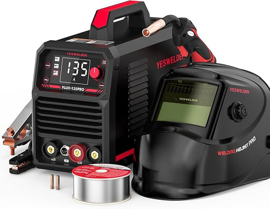 YESWELDER 135Amp Flux Core MIG Welder FLUX-135PRO,110V Flux Core MIG/Lift TIG/Stick 3-in-1 Digital Display Welding Machine & LYG-L600A Auto Darkening Blue Light Blocking Welding Helmet