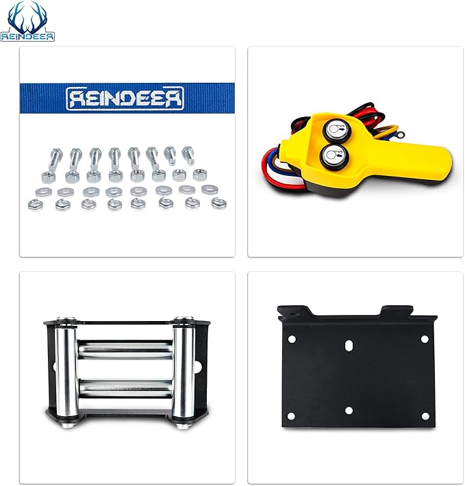 REINDEER New 12V Winch 2500lb Load Capacity Electric Winch Kit for ATV UTV Steel Cable Wire Rope with Hawse Fairlead Waterproof IP67 with Handheld Remotes