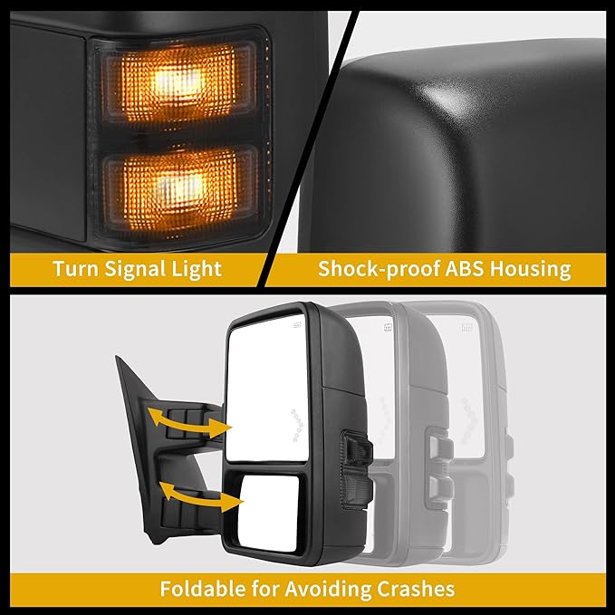 DWVO Towing Mirror Compatible with 2008 2009 2010 2011 2012 2013 2014 2015 2016 Ford F250 F350 F450 F550 Super Duty, Right Passenger Side Mirror with Power Heated Manual Folding