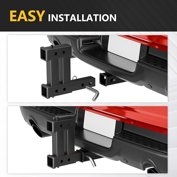 Tow Hitch 2 Inch, Dual Hitch Extender, Drop-Rise Trailer Hitch Adapter Extension, 4000 LBS Capacity Double Receiver Extender Fits Standard 2" Class III & IV Receivers for Cargo Carrier Bike