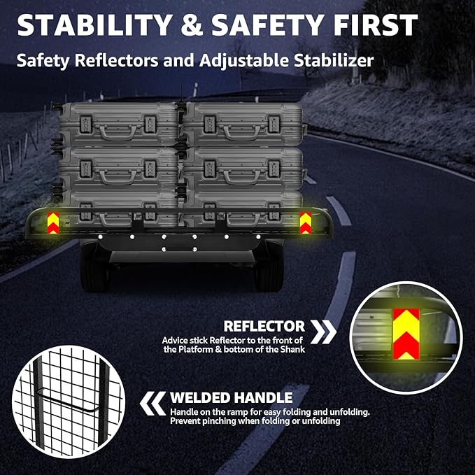 50"x28.5"x5.2" Folding Hitch Mount Cargo Carrier - 1000lbs Capacity Cargo Carrier Hitch Mount Heavy Duty Alloy Steel Material, Fits 2" Hitch Receiver for Mobility Scooter, SUV, Truck, Pickup