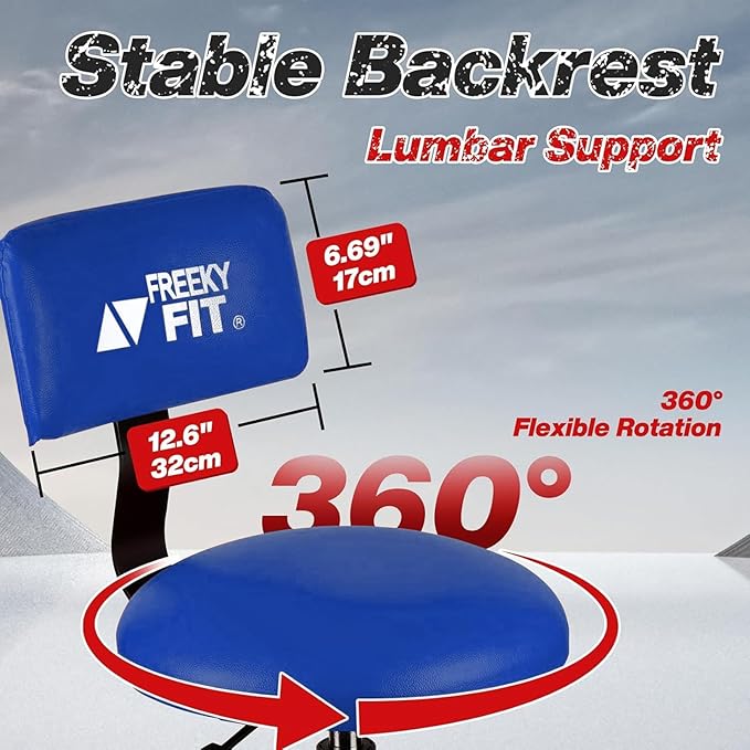 Shop Stool with Backrest, Mechanic Garage Stool for Workshop, Adjustable Shop Stools Chair, Padded Workbench Stools for Men Women, 300 LBS Capacity, 360° Swivel PVC Seat, Heavy Duty, Blue