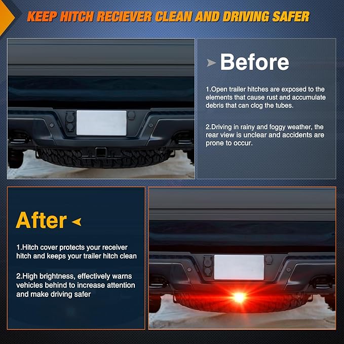 Nilight LED Brake Light Trailer Hitch Cover Square Red Lens Vehicle Tow Hitch Driving Brake Lamp 12 LEDs Brake Tail Lights with 2" Receiver for Towing Truck RV and SUV