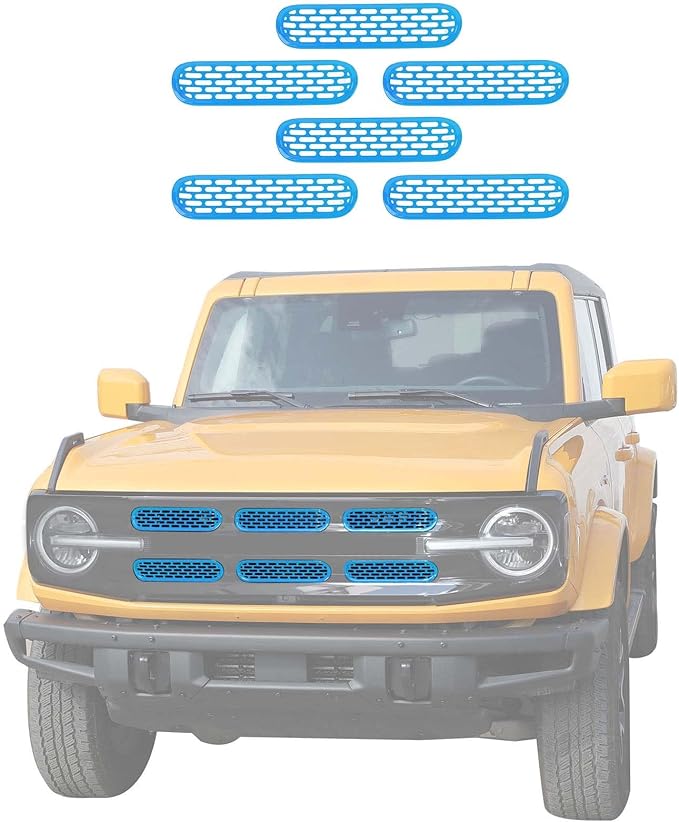 Jimen Compatible with Ford Bronco 2021-2023, 6PCS Front Grille Inserts Mesh Grill Cover Exterior Trim Accessories (Light Blue)