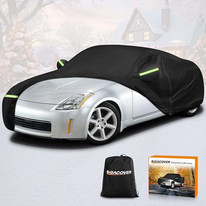 Car Cover Waterproof for 2003-2009 Nissan 350Z, Waterproof 210D Oxford Cloth and Cotton Cover Outdoor Full Car Covers with Zipper Windproof Heavy Duty All Weather with Wind, Sun, UV and Dust Protectio
