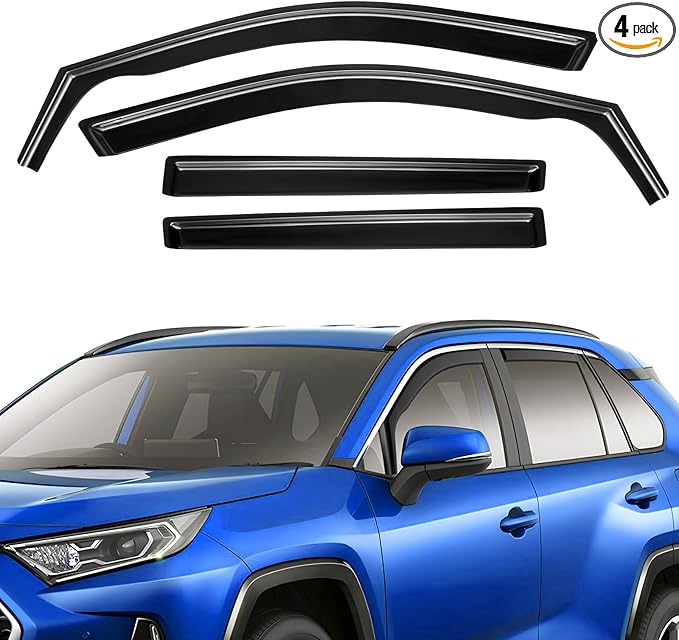 in-Channel Rain Guards Fit for Toyota RAV4 2019-2025 Black Extra Durable Shatterproof Side Window Deflectors, Window Visors, Wind Deflectors - 4 PCS