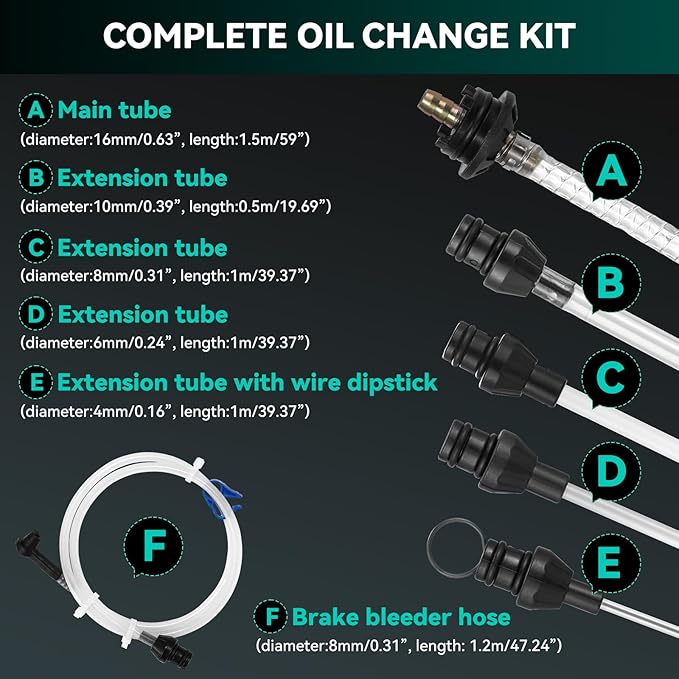 Poafamx 7.5L Oil Extractor Pump Pneumatic/Manual, 2 Gallon Fluid Extractor Pump, Oil Vacuum Change Pump with 5 Tubes and Extended Storage Units for Automotive, Truck, Boats Oil Change (2 Gallon)