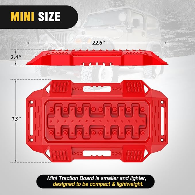 Nilight Recovery Offroad Traction Boards Mini Short Emergency Tire Tracks Mats For 4WD 4X4 ATV UTV on Mud Sand Snow (2PCS Red)