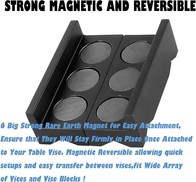 BARTOO Aluminum 4" Vise Jaws Pads, Magnetic Reversible Pipe Vise, AN Fitting Vice Jaw Covers, Professional Grade Multi-Purpose Vise Jaw Protective Inserts for Any Metal Bench Vice (4", Black)