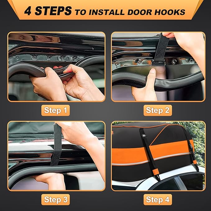 Sailnovo Car Rooftop Cargo Carrier Roof Bag, 15 Cubic Feet Waterproof Rooftop Cargo Carrier Bag, Fit Car with Without Luggage Rack - Cartop Carrier Bag with Tie-Down Strap, Safety Hook