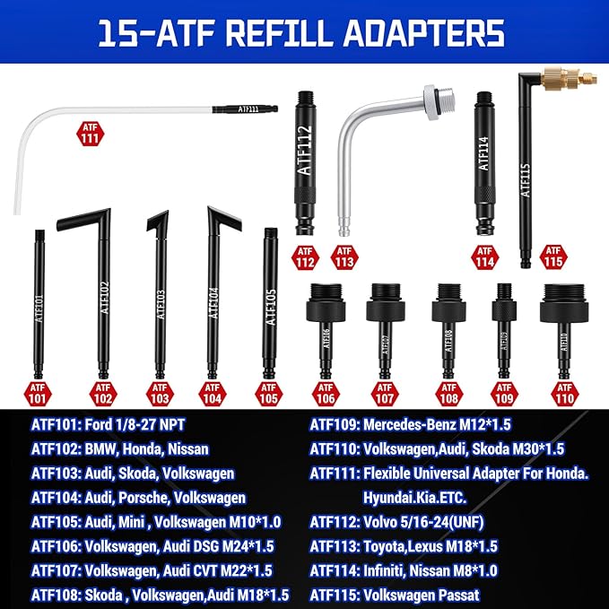 Oil Extractor Pump and Dispenser Tool Kit - 10L Transmission Fluid Transfer Pump with 15 AFT Adapters & 3 Hoses, 2.6 Gal 2 Way Vacuum Fluid Transmission Oil Pump for Automotive Oil Filling System