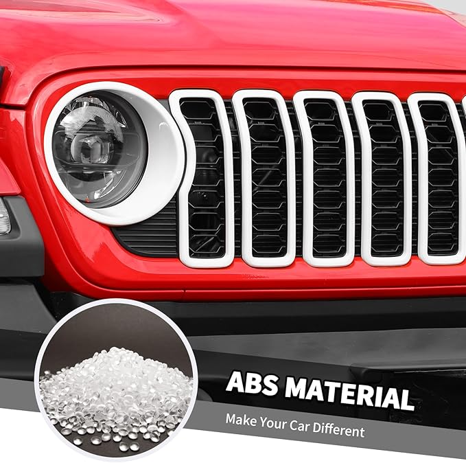 Jimen for 2024 Jeep Wrangler 4xe grill inserts, 9PCS Headlight Cover & Grille Insert Compatible with Jeep Wrangler JL JLU 2024+, NOT FIT JL Sport/Sport S (White)