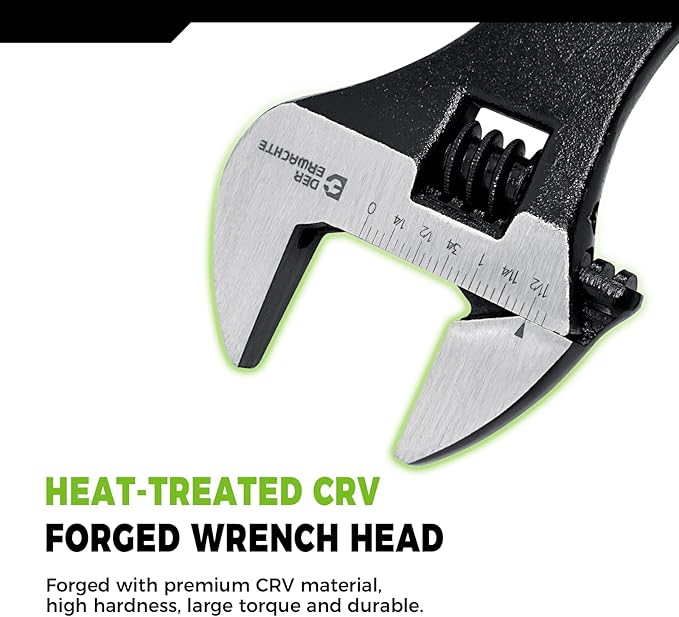 3-Piece Adjustable Construction Spud Wrench Set, 10-inch, 12-inch, 16-inch, SAE and Metric Scale Marked, CR-V Steel with Black Oxide Finish, Alignment Holes and Tail Crowbar Features