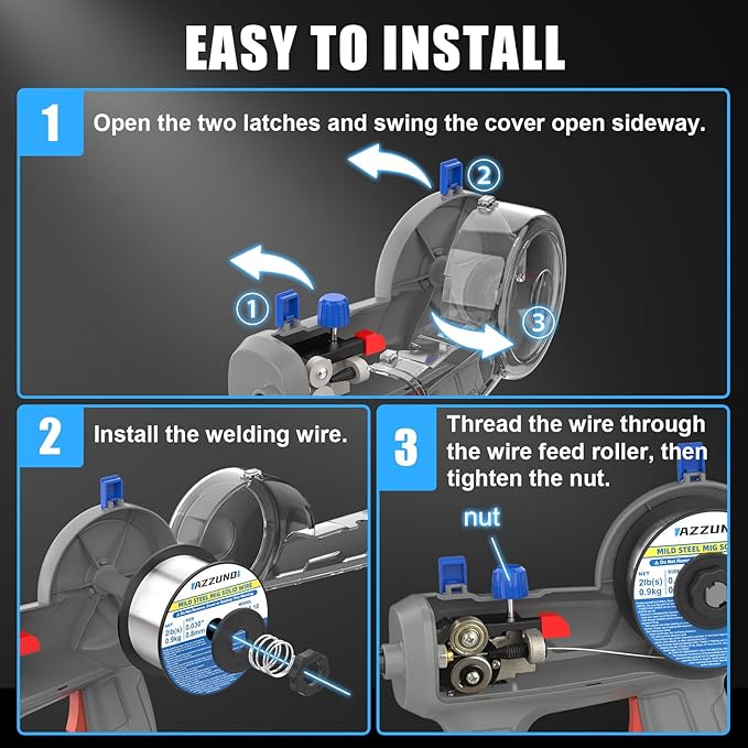 AZZUNO 100Amp Handheld MIG Welder Machine, Gasless MIG Welder Machine, Portable Flux MIG Welding Machine 100V