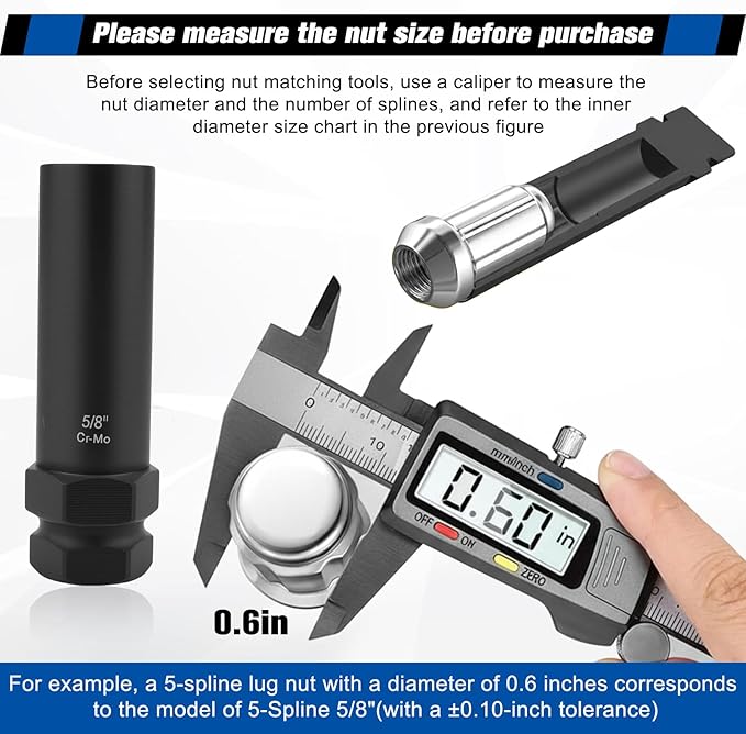 8-Piece Lug Nut Socket Set, 6 Spline & 7 Spline Lug Nut Removal Tool, Heavy-Duty Locking Wheel Lock Removal Kit for Aftermarket & Factory Wheels, with Organized Storage Case