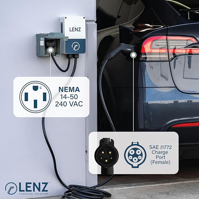 LENZ Level 2 40A 240V EV Charging Station with NEMA 14-50 Plug, Compatible with All EVs, 24-Foot Cable, Weatherproof, Safety Certified, ETL Listed to UL 2594, Energy Star, FCC Certified