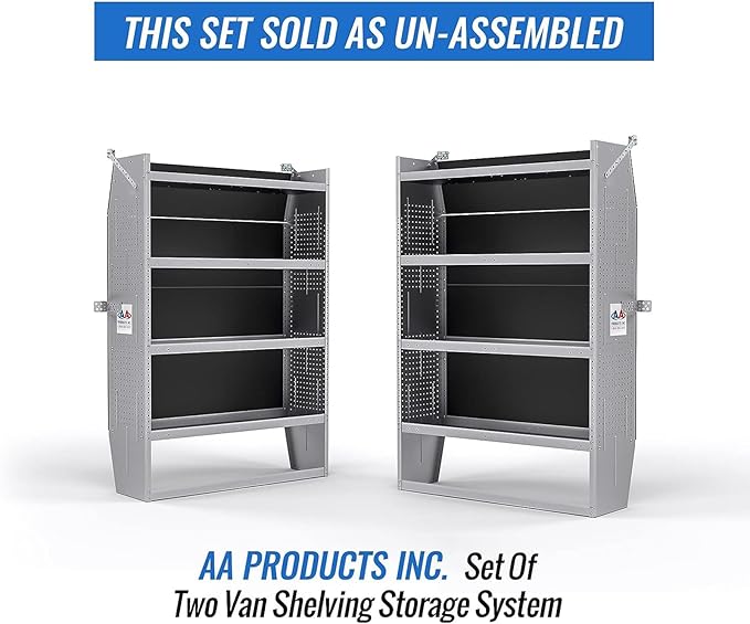 AA Products SH-6004(2) Steel Mid/High Roof Van Shelving Storage System Fits Transit, NV, Promaster and Sprinter, Set of 2 Van Shelving Units, 42''W x 60''H x 13''D