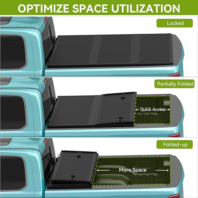 AUTOSAVER88 FRP Hard Tri-fold Truck Bed Tonneau Cover Fits for Ford F-150 F150 2015-2025 5.5ft Bed (Excl. Raptor Series)