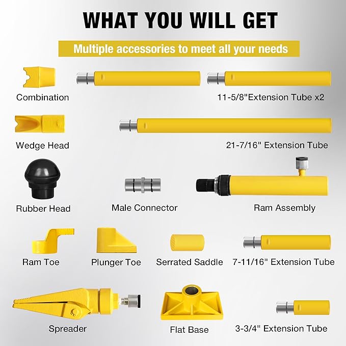 YELLOW JACKET 10 ton Porta Power Kit Hydraulic Ram Jack Pusher Puller Auto Body Frame Repair Tool with Blow Mold Carrying Storage Case for Car Repair,Truck,Farm