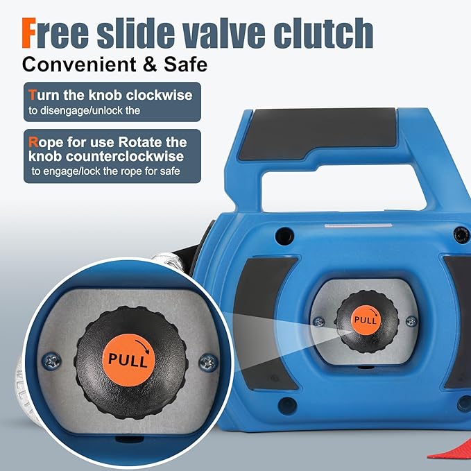 Portable Drill Winch of 1000 LB, Red Handheld Drill Winch with 40 Foot Synthetic Rope, Rotate The Hook 360 Degrees, for Lifting & Dragging (Blue)