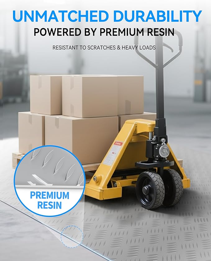 4' x 10' PVC Floor Mat, Enhanced Thickness Linear Rib PVC Protector | Non-Slip Walkway for Entryway, Workbench, Gym & Basement (Silver)