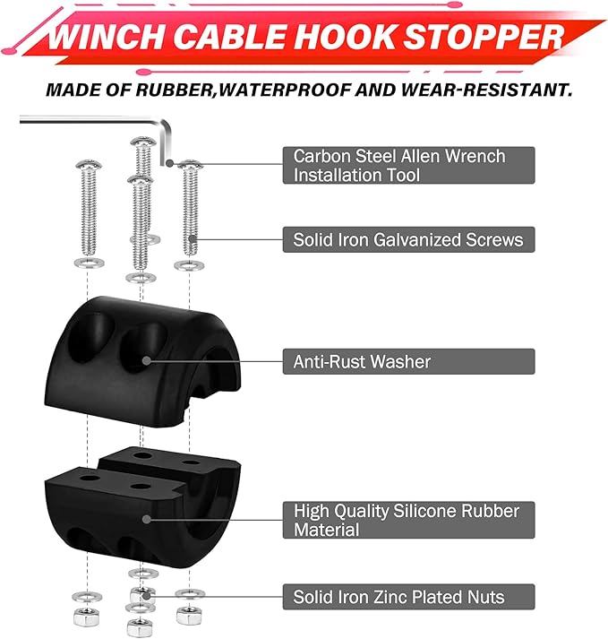 TYT Off-Road Winch Rope Kit - 1/4''x50', 10000 Lbs Black Synthetic Cable with Protective Sheath, Heavy-Duty Hook, Safety Pull Strap & Rubber Stopper Ideal for 4WD ATV UTV Vehicles, Grey, (JPS1450IG)