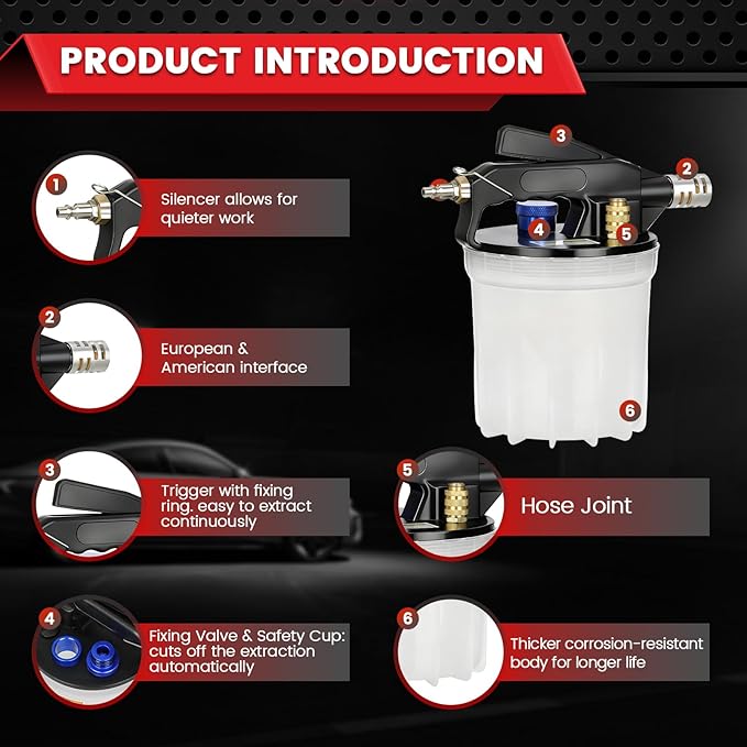 WNZ 2.1Qt Brake Bleeder Vacuum Pump Kit,Universal One Person Pneumatic Brake Fluid Bleeder Kit with 1Qt Refilling Bottle & 18pc Adapters for Automotive Bleeding