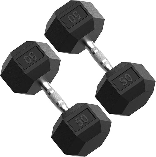 PAPABABE HEX Dumbbell Set 2.5-125lb, Rubber Encased Home Gym Dumbbells, Exercise & Fitness Weights Dumbbells for Women & Men, Hand Weight for Strength Training