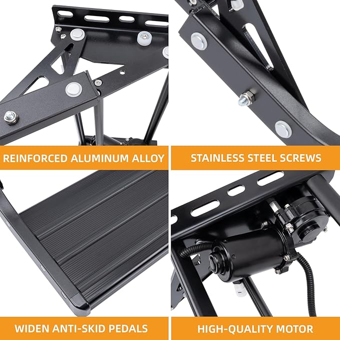 Electric RV Steps with LED Light, 2-Steps, 400 LBS Load Capacity, Foldable Aluminum Alloy Camper Steps, Thickened Steel Plate Trailer Steps, Non-Slip Design, Ideal for RV, Trailer, Camper, Black