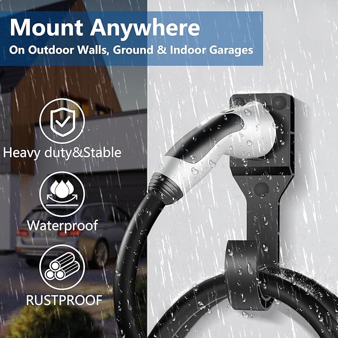 EV Charger Holder for SAE J1772 Wall Mounted, J1772 Charger Cable Hook and Connector Dock Set, Durable Hook for EV Charging Cable Organizing, Indoor and Outdoor Use for Electric Vehicle