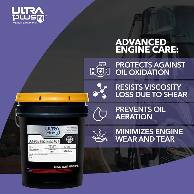 Ultra 1Plus SAE 15W-40 Full Synthetic Heavy-Duty Diesel Engine Oil - 15W 40 Motor Oil API CK-4/SN (1 Gallon)