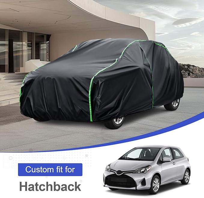 Waterproof Car Cover Compatible with Corolla/Civic/Golf/Focus/Impreza/Leaf/A3/S3 Sportback All-Weather Protection, 165"-177" Hatchback PEVA Car Cover with Zipper Door